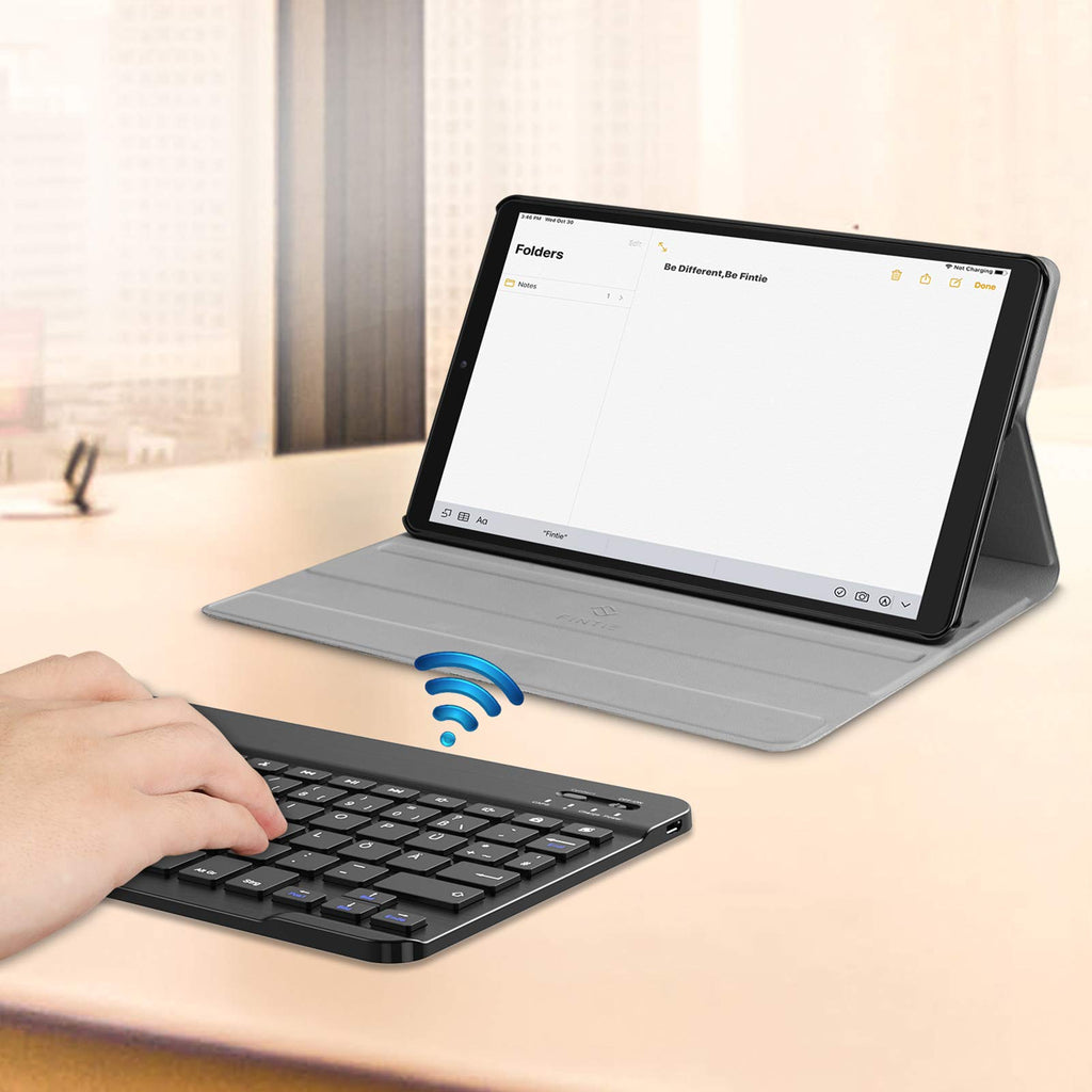 Fintie Tastatur Hülle für Samsung Galaxy Tab A 10.1 Zoll 2019 SM-T510/T515 Tablet-PC - Ultradünn leicht Schutzhülle mit magnetisch Abnehmbarer drahtloser Deutscher Bluetooth Tastatur, Schwarz