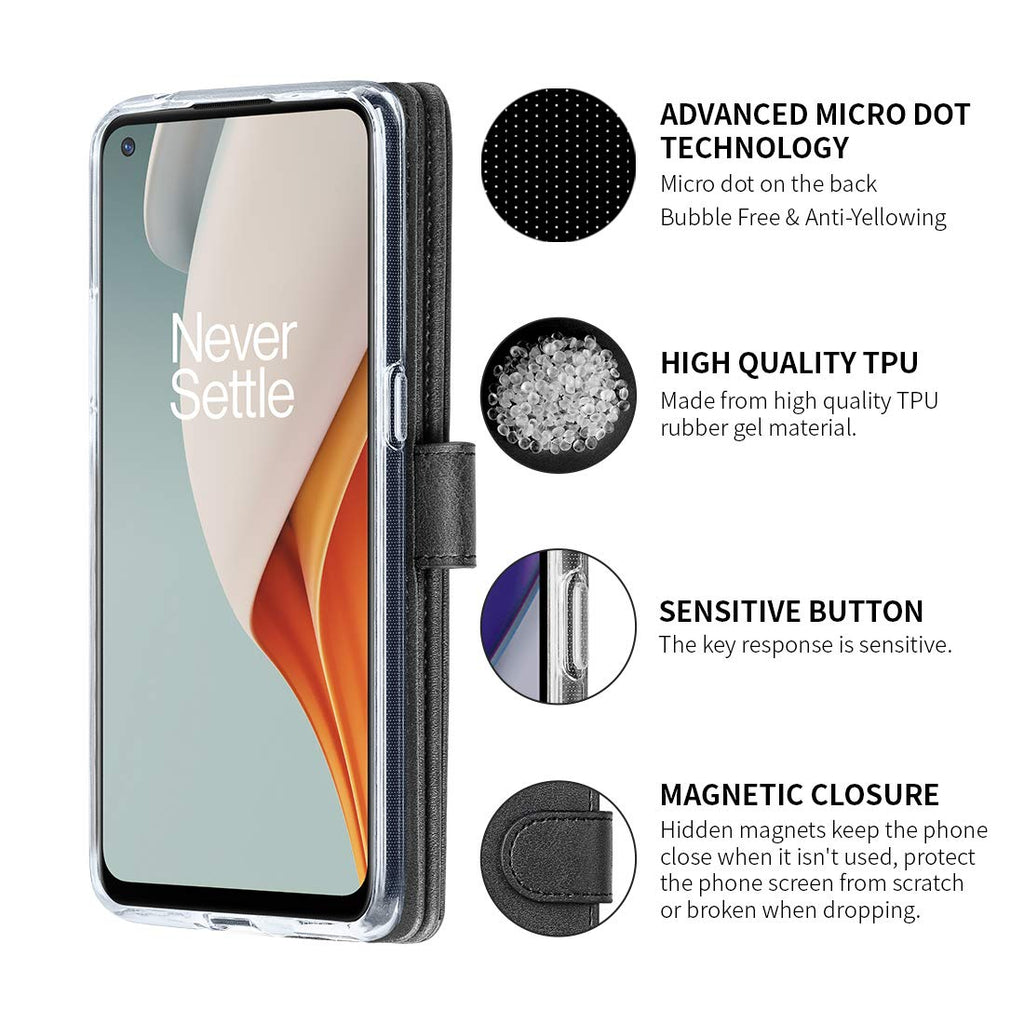 Cresee für OnePlus Nord N100 Hülle, PU Leder Handyhülle mit 3 Kartenfächer, Schutzhülle Case Tasche Magnetverschluss Flip Cover Stoßfest für Nord N100 (Schwarz)