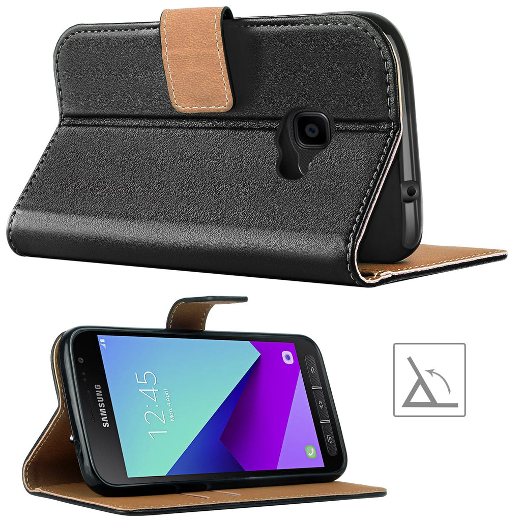 HOOMIL Handyhülle für Samsung Galaxy Xcover 4 Hülle, Samsung Galaxy Xcover 4S Hülle, Premium PU Leder Flip Schutzhülle für Samsung Galaxy Xcover 4/4s Tasche, Schwarz