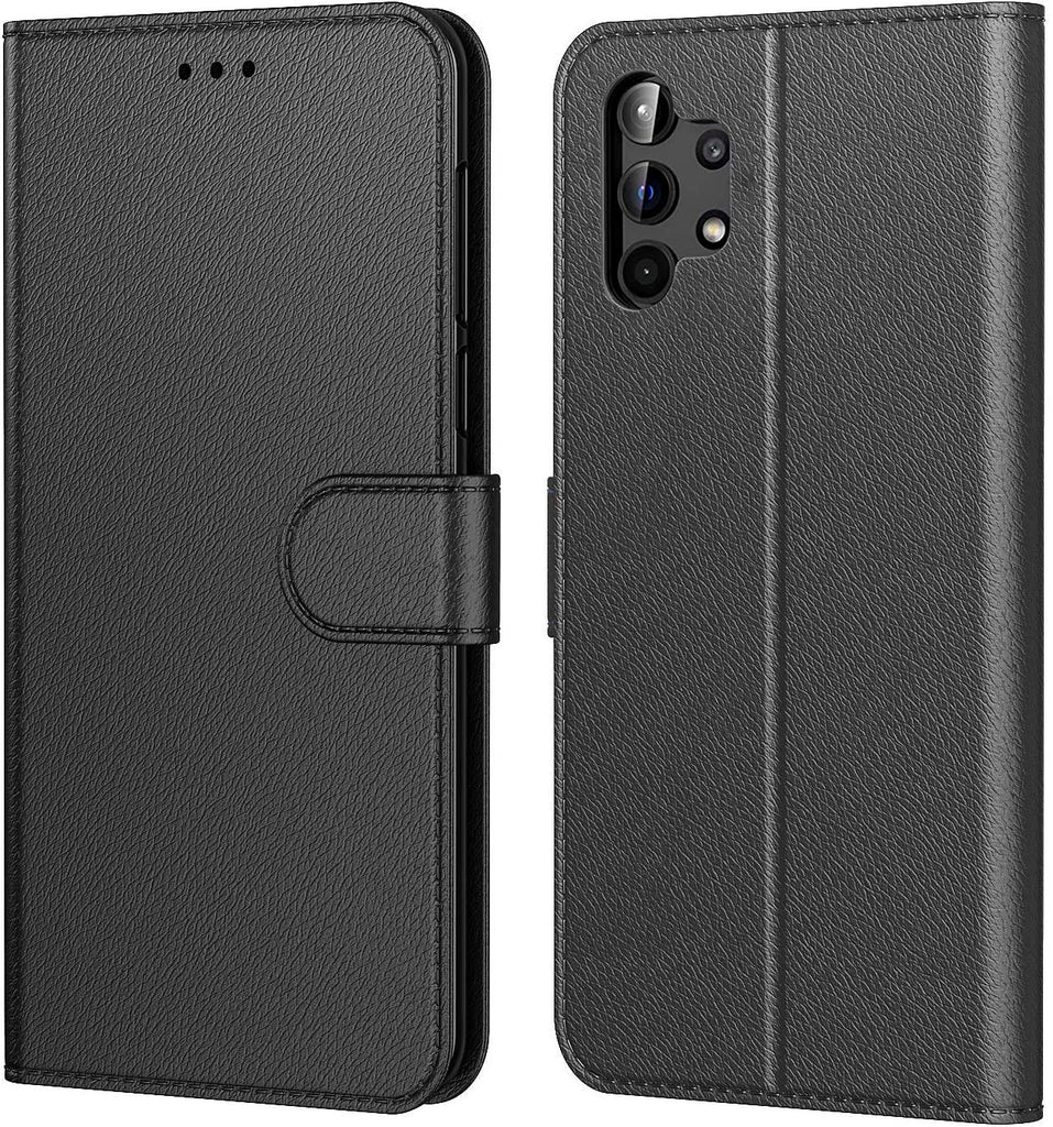 AURSTORE Handyhülle Kompatibel Mit Samsung Galaxy A32 5G Hülle, Premium PU Leder Schutzhülle Abdeckung, Magnetverschluss,Tasche Leder Flip Case Brieftasche Etui für (Samsung A32 5G, Schwarz Book)