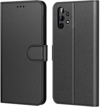 Laden Sie das Bild in den Galerie-Viewer, AURSTORE Handyhülle Kompatibel Mit Samsung Galaxy A32 5G Hülle, Premium PU Leder Schutzhülle Abdeckung, Magnetverschluss,Tasche Leder Flip Case Brieftasche Etui für (Samsung A32 5G, Schwarz Book)