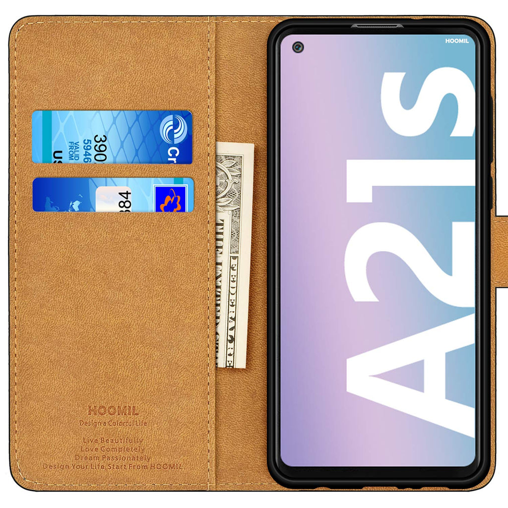 HOOMIL Handyhülle für Samsung Galaxy A21S Hülle, Premium PU Leder Flip Case Schutzhülle für Samsung Galaxy A21S Tasche, Schwarz