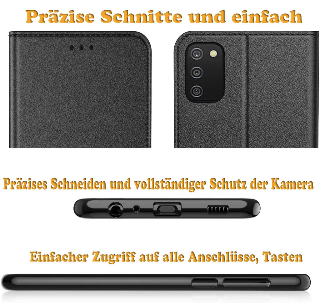 AURSTORE Handyhülle Kompatibel Mit Samsung Galaxy A02S Hülle, Premium PU Leder Schutzhülle Abdeckung, Magnetverschluss,Tasche Leder Flip Case Brieftasche Etui für (Samsung A02s, Schwarz Book)