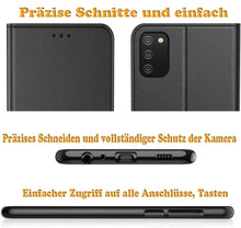 Laden Sie das Bild in den Galerie-Viewer, AURSTORE Handyhülle Kompatibel Mit Samsung Galaxy A02S Hülle, Premium PU Leder Schutzhülle Abdeckung, Magnetverschluss,Tasche Leder Flip Case Brieftasche Etui für (Samsung A02s, Schwarz Book)