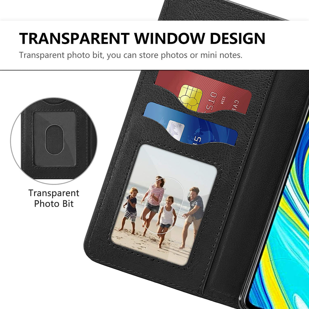 Vakoo Wallet Serie Handyhülle für Xiaomi Redmi Note 9S Hülle, Xiaomi Redmi Note 9 Pro Hülle, Schwarz