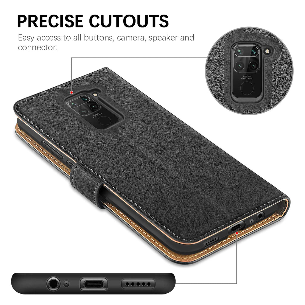 HOOMIL Handyhülle für Xiaomi Redmi Note 9 Hülle, Premium PU Leder Flip Case Schutzhülle für Xiaomi Redmi Note 9 Tasche, Schwarz
