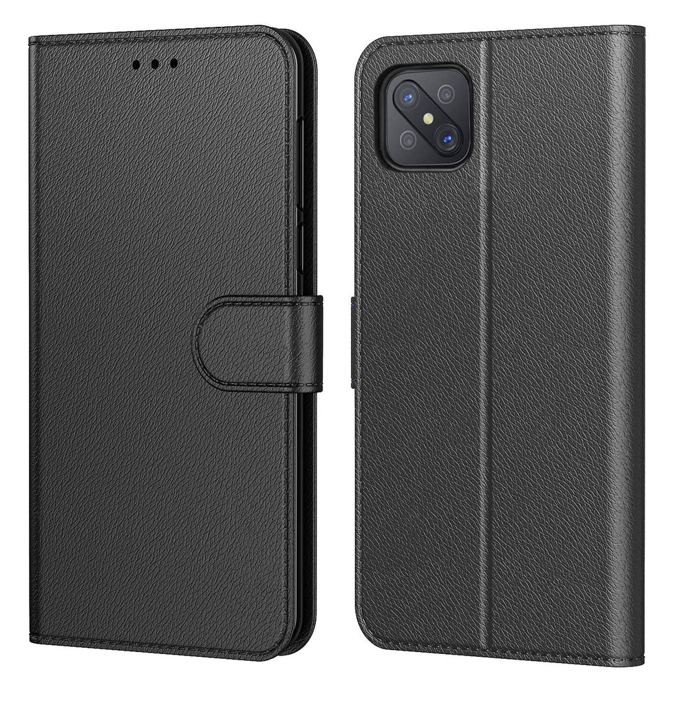 AURSTORE Handyhülle für Oppo Reno4 Z 5G Hülle, Premium PU Leder Bookcase, mehrere Farben, Tasche Kunstleder Flip Case Brieftasche Etui Schutzhülle Kompatibel Mit (Oppo Reno 4Z, Schwarz)
