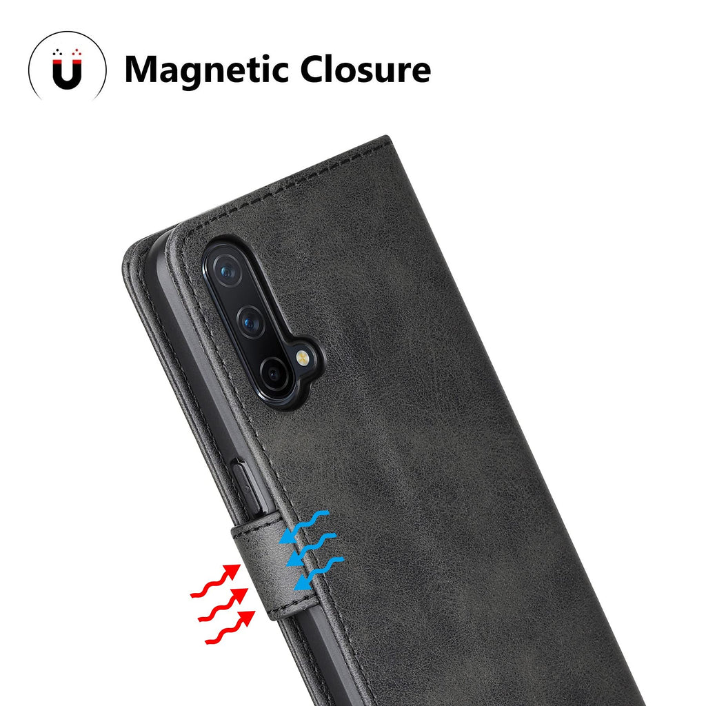 Cresee Kompatibel mit OnePlus Nord CE 5G Hülle, PU Leder Handyhülle mit 3 Kartenfächer, Schutzhülle Case Tasche Magnetverschluss Flip Cover Stoßfest Klapphülle für OnePlus Nord CE, Schwarz