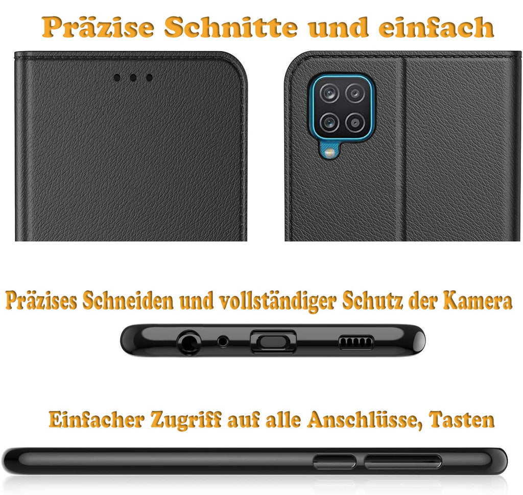 AURSTORE Handyhülle Kompatibel Mit Samsung Galaxy A12 / M12 Hülle, Premium PU Leder Schutzhülle Abdeckung, Magnetverschluss,Tasche Flip Case Brieftasche Etui für (Samsung A12/M12, Schwarz Book)
