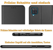 Laden Sie das Bild in den Galerie-Viewer, AURSTORE Handyhülle Kompatibel Mit Samsung Galaxy A12 / M12 Hülle, Premium PU Leder Schutzhülle Abdeckung, Magnetverschluss,Tasche Flip Case Brieftasche Etui für (Samsung A12/M12, Schwarz Book)