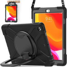 Laden Sie das Bild in den Galerie-Viewer, iPad 9th/ 8th/ 7th Generation Case (iPad 10.2 inch Rugged Case 2021/2020/2019) with Screen Protector, Rotating Stand/Pencil Holder/Carrying Shoulder Strap (Black)