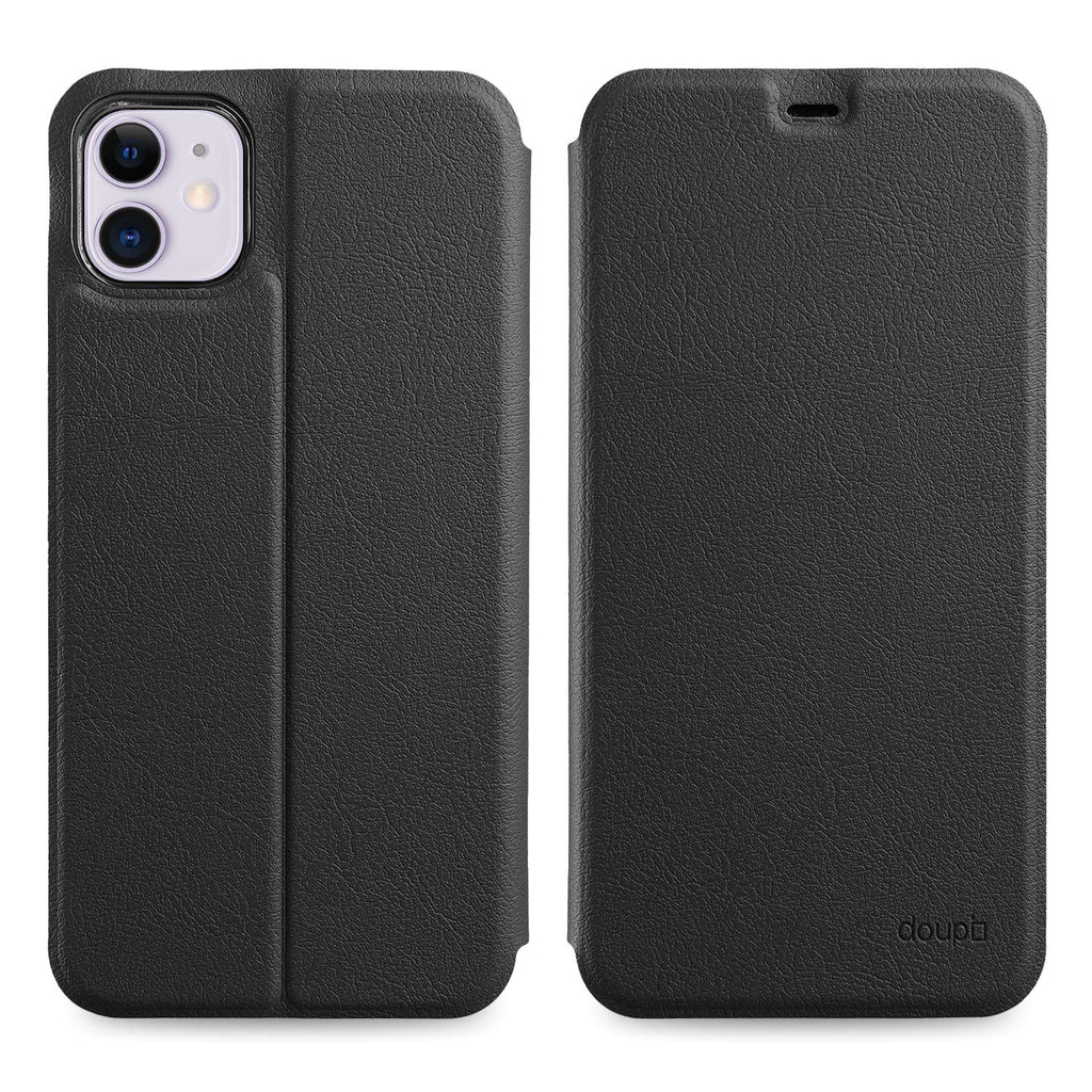 doupi Flip Case für iPhone 11 (6,1 Zoll), Deluxe Schutz Hülle mit Magnetischem Verschluss Cover Klapphülle Book Style Handyhülle Aufstellbar Ständer, schwarz