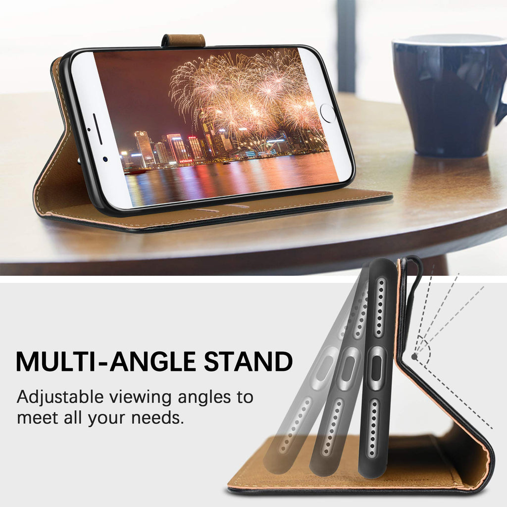 HOOMIL iPhone 7 Hülle, iPhone 8 Hülle, iPhone SE 2020 Hülle, Handyhülle iPhone 7 Tasche Leder Flip Case Brieftasche Etui Schutzhülle für Apple iPhone 7/8/SE 2020 Cover (4,7 Zoll) - Schwarz