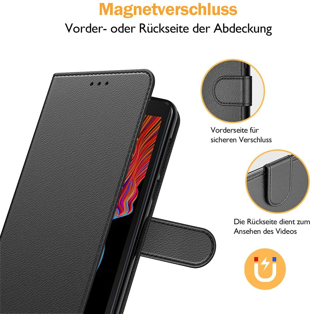 AURSTORE Handyhülle Kompatibel Mit Samsung Galaxy Xcover 5 Hülle Enterprise Edition, Premium PU Leder Schutzhülle Abdeckung, Tasche Leder Flip Case Brieftasche Etui für (Galaxy Xcover 5, Schwarz Book)
