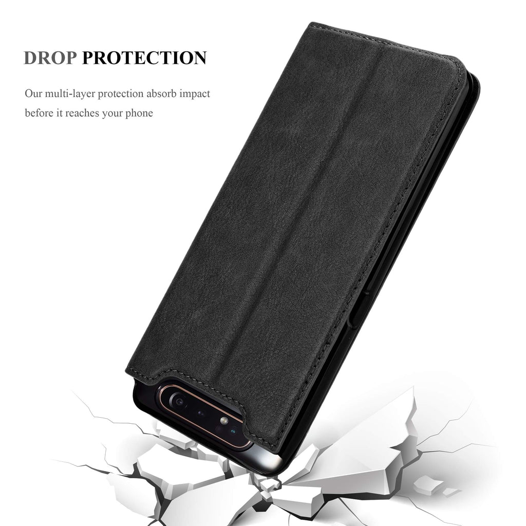 Cadorabo Hülle für Samsung Galaxy A80 / A90 in Nacht SCHWARZ - Handyhülle mit Magnetverschluss, Standfunktion und Kartenfach - Case Cover Schutzhülle Etui Tasche Book Klapp Style