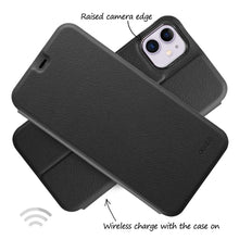 Laden Sie das Bild in den Galerie-Viewer, doupi Flip Case für iPhone 11 (6,1 Zoll), Deluxe Schutz Hülle mit Magnetischem Verschluss Cover Klapphülle Book Style Handyhülle Aufstellbar Ständer, schwarz