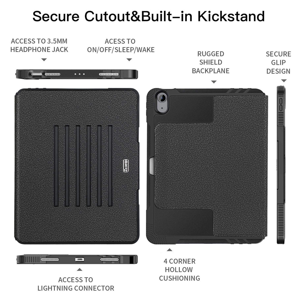 ZtotopCase Hülle für iPad Air 4 10.9 2020, Robuste Stoßfeste Magnetisch Schutzhülle, mit Mehrfachwinkel, Stifthalter, für iPad Air 4 10,9 Zoll 2020, Schwarz, ZTPC-iPad 10.8 DJD Black-us_SML