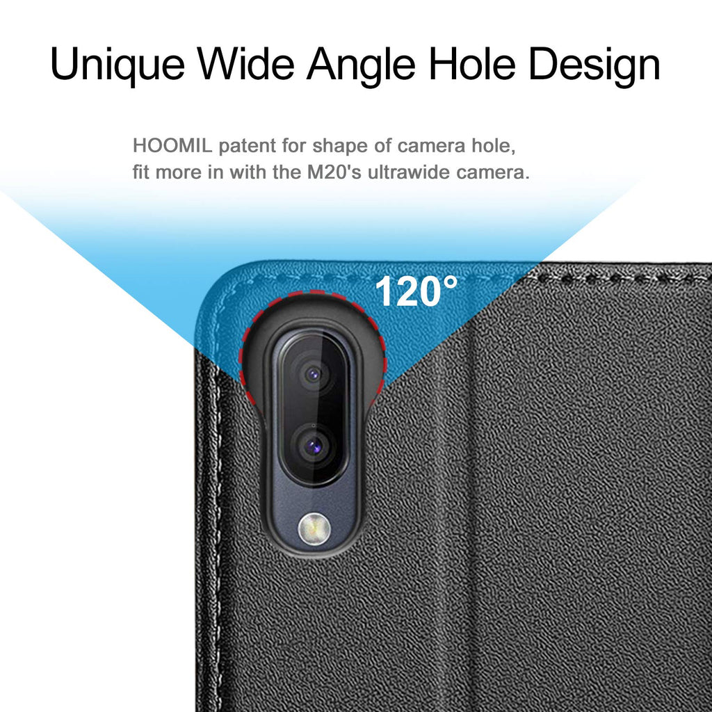 HOOMIL Handyhülle für Samsung Galaxy M20 Hülle, Premium PU Leder Flip Schutzhülle für Samsung Galaxy M20 Tasche, Schwarz