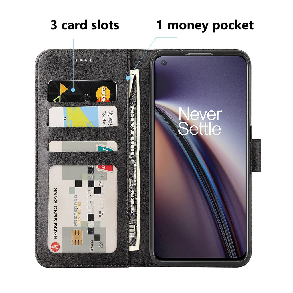 Cresee Kompatibel mit OnePlus Nord CE 5G Hülle, PU Leder Handyhülle mit 3 Kartenfächer, Schutzhülle Case Tasche Magnetverschluss Flip Cover Stoßfest Klapphülle für OnePlus Nord CE, Schwarz