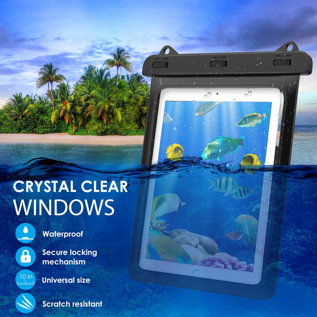 MoKo wasserdichte Hülle, wasserdicht Tablethülle PC Schutzhülle Tasche für iPad Mini 2019, iPad 9.7, Tab A 10/Tab A 9.7/Tab E 9.6/Tab S2 S3 9.7, bis zu 10,2 Zoll Tablets - IPX8, Schwarz