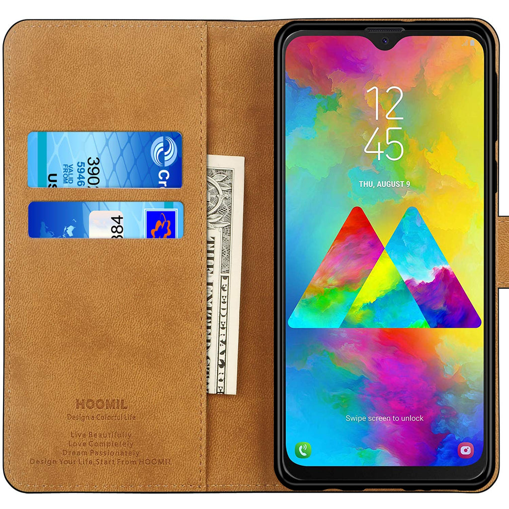 HOOMIL Handyhülle für Samsung Galaxy M20 Hülle, Premium PU Leder Flip Schutzhülle für Samsung Galaxy M20 Tasche, Schwarz