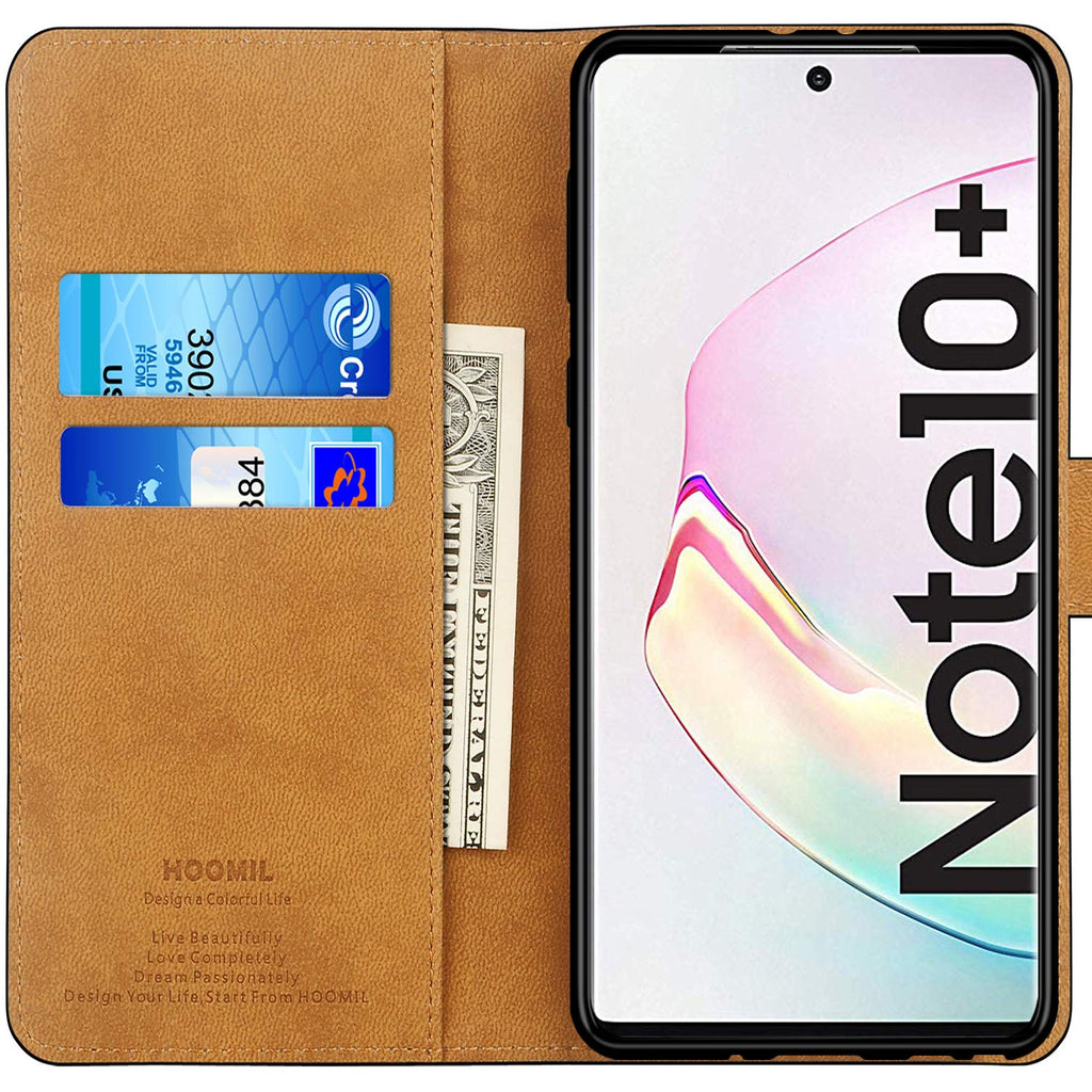 HOOMIL Handyhülle für Samsung Galaxy Note 10+ Plus Hülle, Premium PU Leder Flip Schutzhülle für Samsung Galaxy Note 10+ Plus Tasche, Schwarz