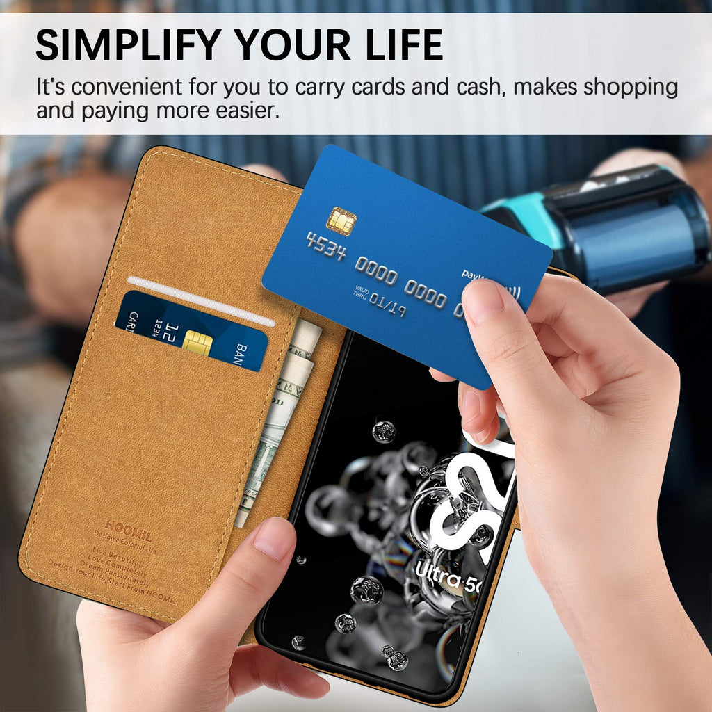 HOOMIL Handyhülle für Samsung Galaxy S20 Ultra Hülle Leder Tasche Flip Case Schutzhülle Kompatibel mit Samsung S20 Ultra Hülle Schwarz