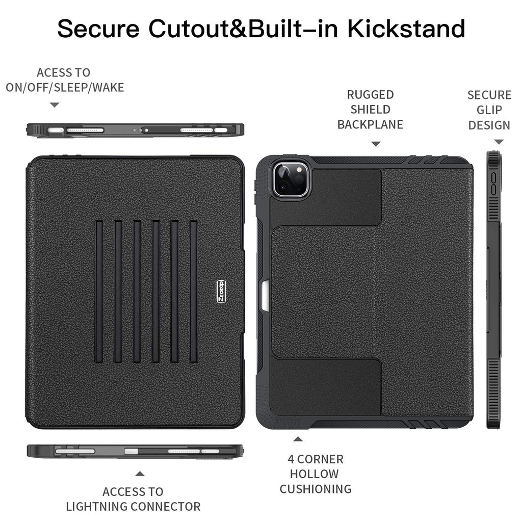 ZtotopCases Mehrfachwinkel Hülle für iPad 12.9 5th Gen 2021/,magnetisch Schutzhülle mit Stifthalter,Stoßfest Sturzfest Hülle,Automatischem Schlaf/Aufwach, für iPad Pro 12,9 Zoll 2021, Schwarz