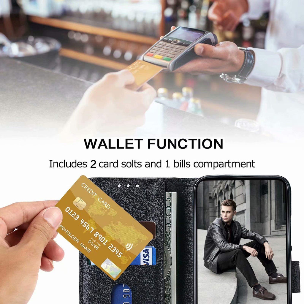 FMPCUON Handyhülle Kompatibel mit Samsung Galaxy A70 Hülle Leder PU Leder Tasche,Flip Case Lederhülle Handyhülle Etui Handytasche Schutzhülle für Galaxy A70,Schwarz