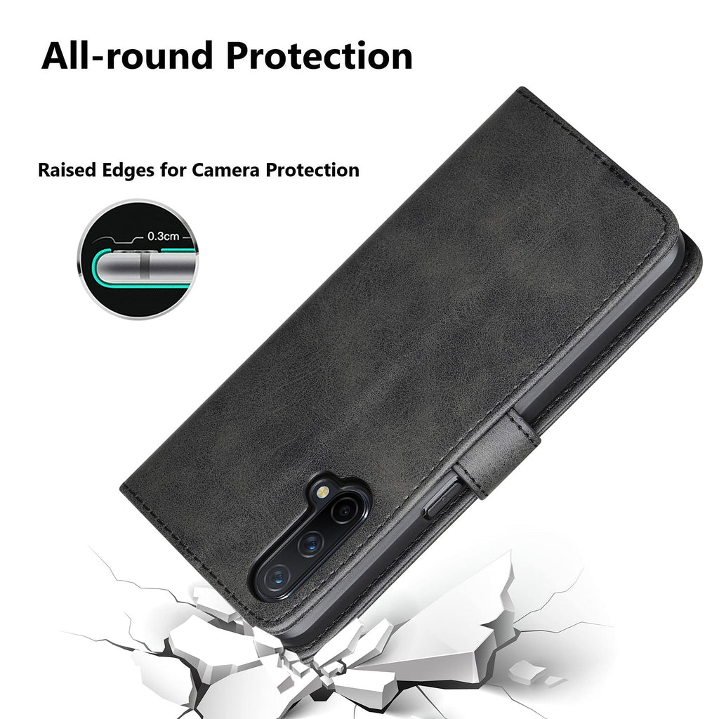 Cresee Kompatibel mit OnePlus Nord CE 5G Hülle, PU Leder Handyhülle mit 3 Kartenfächer, Schutzhülle Case Tasche Magnetverschluss Flip Cover Stoßfest Klapphülle für OnePlus Nord CE, Schwarz