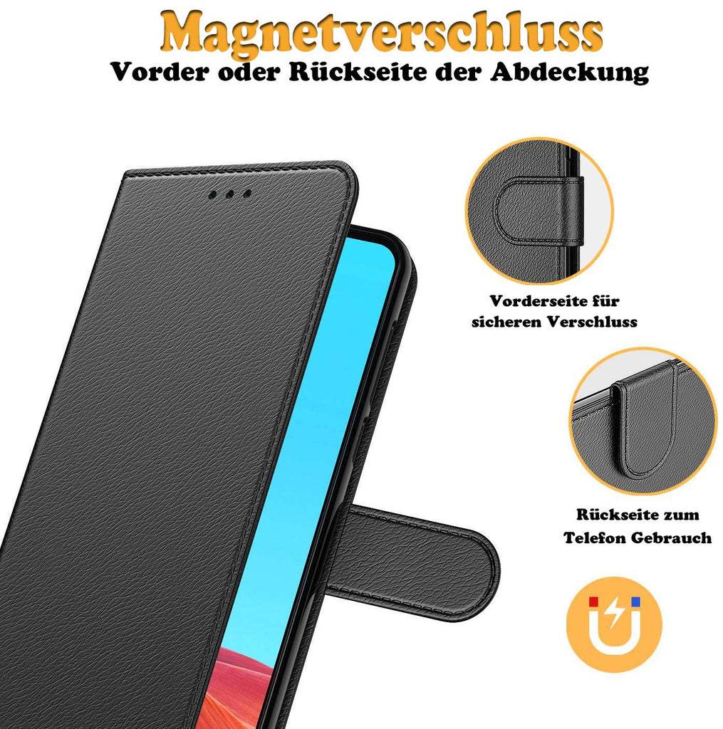 AURSTORE Handyhülle Kompatibel Mit Samsung Galaxy A02S Hülle, Premium PU Leder Schutzhülle Abdeckung, Magnetverschluss,Tasche Leder Flip Case Brieftasche Etui für (Samsung A02s, Schwarz Book)