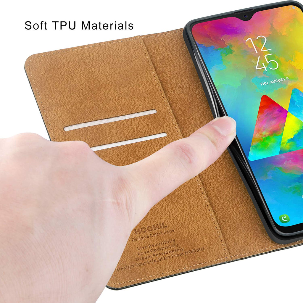 HOOMIL Handyhülle für Samsung Galaxy M20 Hülle, Premium PU Leder Flip Schutzhülle für Samsung Galaxy M20 Tasche, Schwarz