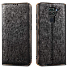 Laden Sie das Bild in den Galerie-Viewer, LENSUN Echtleder Hülle für Xiaomi Redmi Note 9, Leder Handyhülle Magnetverschluss Kartenfach Handytasche kompatibel mit Xiaomi Redmi Note 9 – Schwarz(MN9-DC-BK)