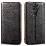 LENSUN Echtleder Hülle für Xiaomi Redmi Note 9, Leder Handyhülle Magnetverschluss Kartenfach Handytasche kompatibel mit Xiaomi Redmi Note 9 – Schwarz(MN9-DC-BK)