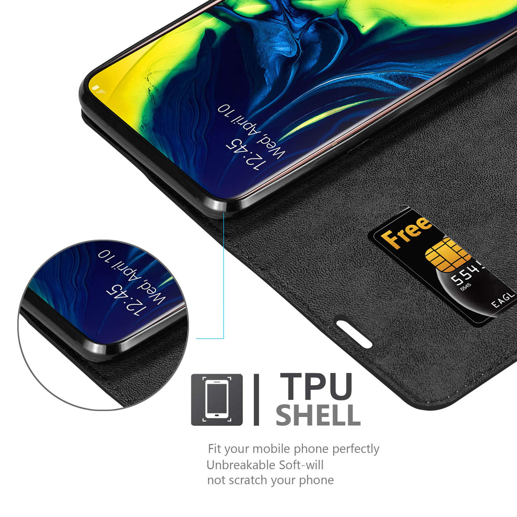 Cadorabo Hülle für Samsung Galaxy A80 / A90 in Nacht SCHWARZ - Handyhülle mit Magnetverschluss, Standfunktion und Kartenfach - Case Cover Schutzhülle Etui Tasche Book Klapp Style