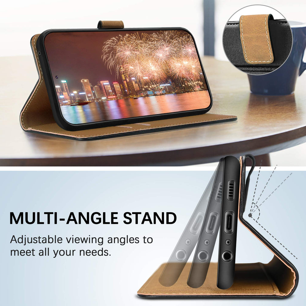 HOOMIL Handyhülle für Samsung Galaxy A52 Hülle Leder Tasche Flip Case Schutzhülle Kompatibel mit Samsung A52 Hülle Schwarz