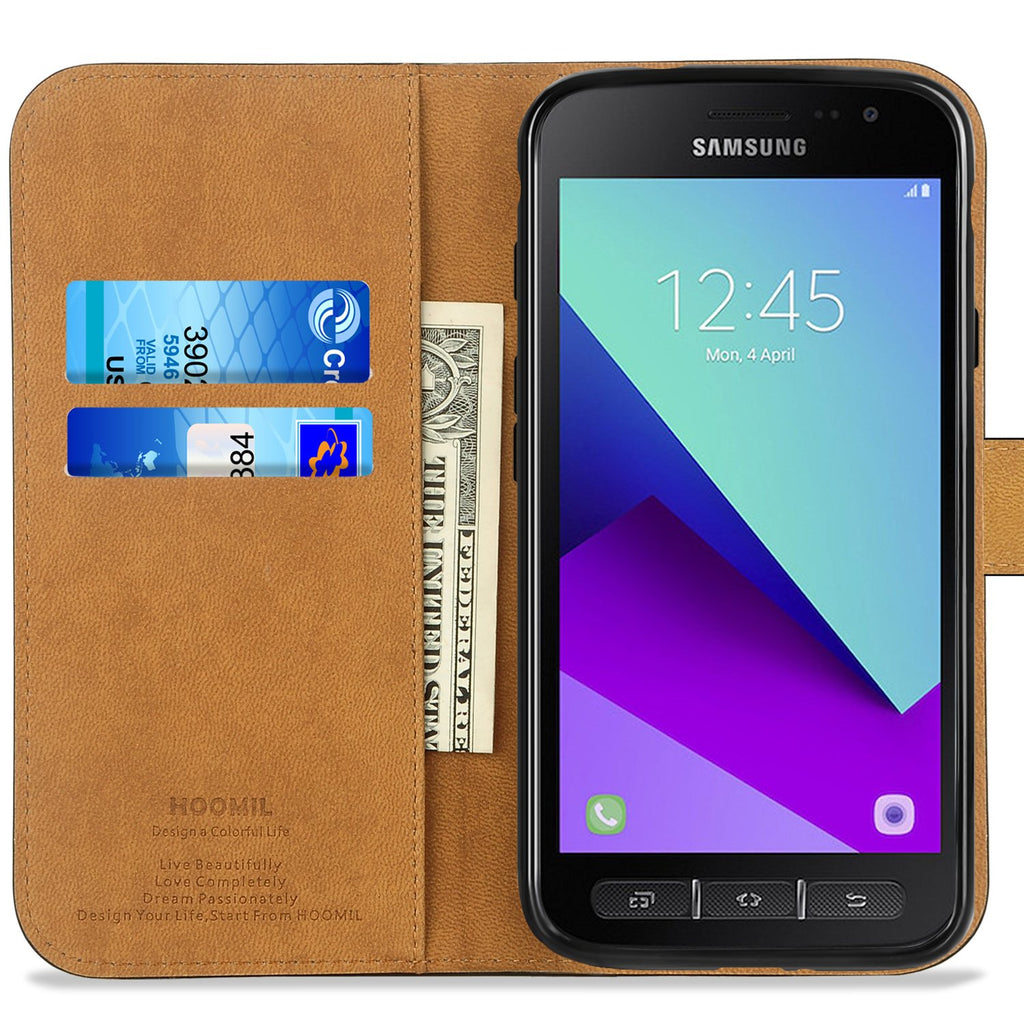 HOOMIL Handyhülle für Samsung Galaxy Xcover 4 Hülle, Samsung Galaxy Xcover 4S Hülle, Premium PU Leder Flip Schutzhülle für Samsung Galaxy Xcover 4/4s Tasche, Schwarz