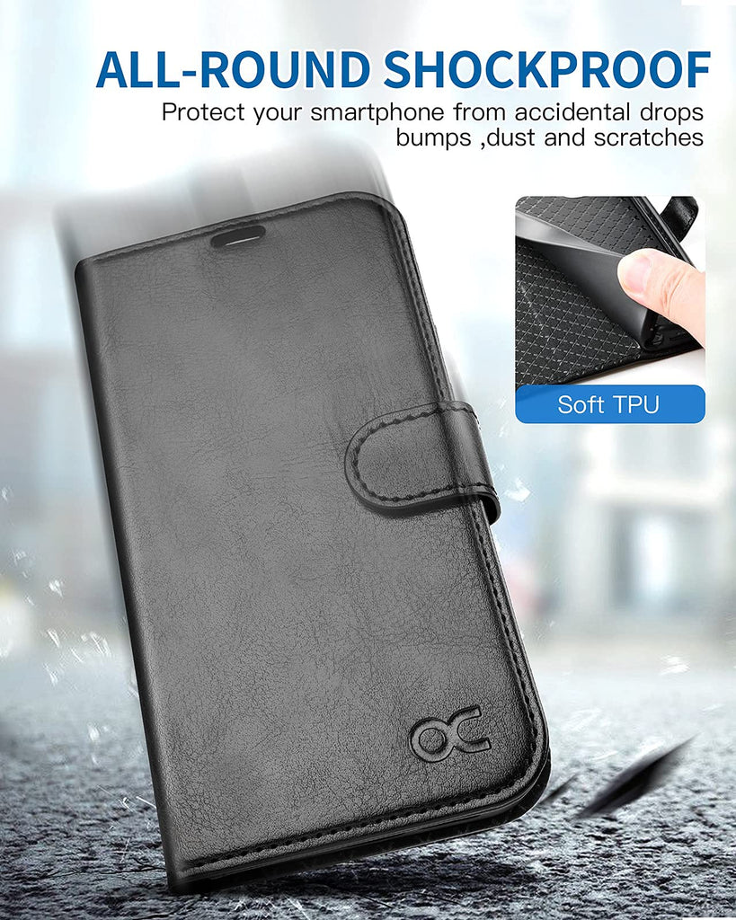 OCASE iPhone 13 Pro Hülle Handyhülle [Premium PU Leder] [Kartenfach] [Magnetverschluss] RFID Schutzhülle Klapphülle Handytasche Lederhülle Flip Case Cover Kompatibel für iPhone 13 Pro Schwarz
