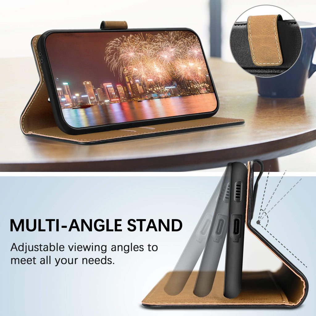 HOOMIL Handyhülle für Samsung Galaxy S21 Hülle Leder Tasche Flip Case Schutzhülle Kompatibel mit Samsung S21 Hülle Schwarz