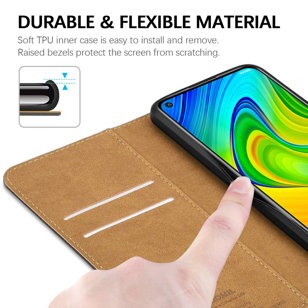 HOOMIL Handyhülle für Xiaomi Redmi Note 9 Hülle, Premium PU Leder Flip Case Schutzhülle für Xiaomi Redmi Note 9 Tasche, Schwarz