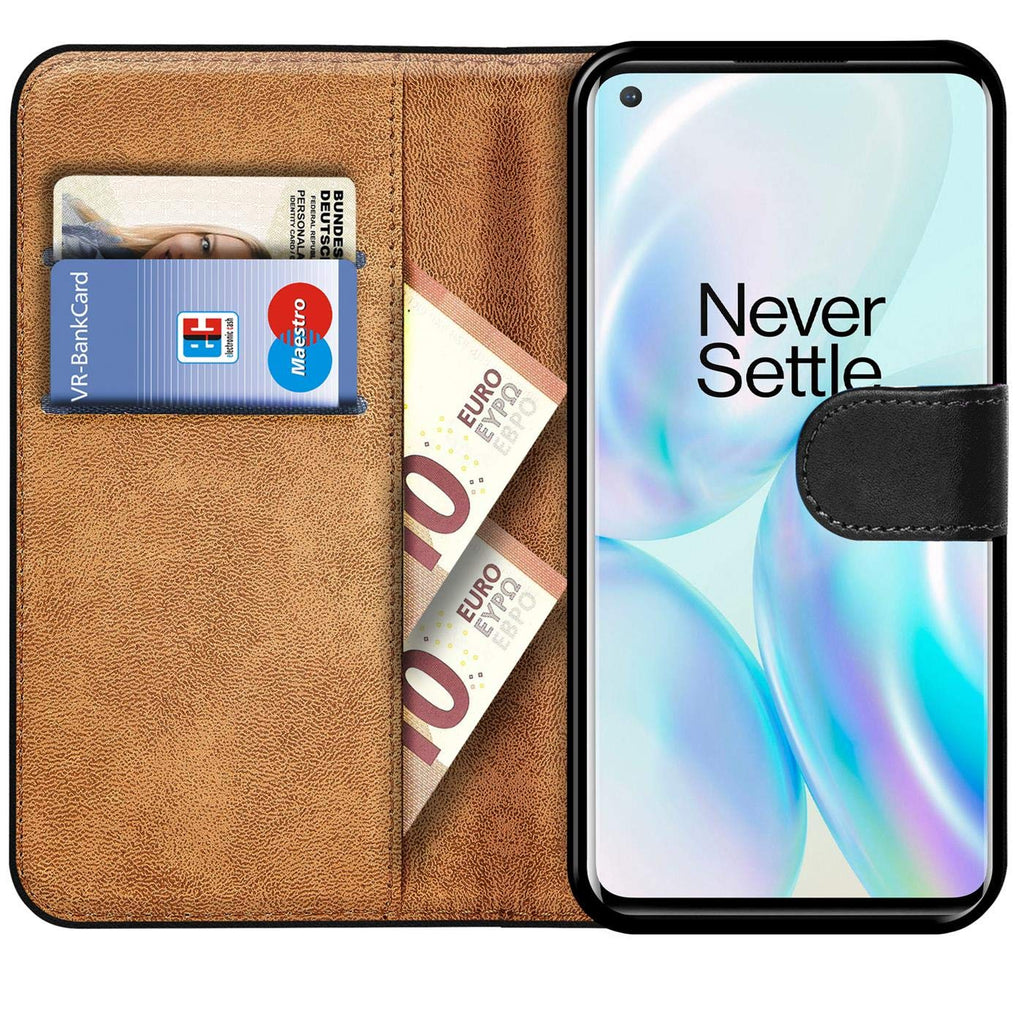 Verco OnePlus 8 Hülle, Handyhülle für OnePlus 8 Tasche PU Leder Flip Case Brieftasche, Schwarz