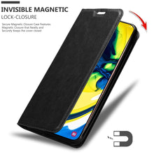 Laden Sie das Bild in den Galerie-Viewer, Cadorabo Hülle für Samsung Galaxy A80 / A90 in Nacht SCHWARZ - Handyhülle mit Magnetverschluss, Standfunktion und Kartenfach - Case Cover Schutzhülle Etui Tasche Book Klapp Style