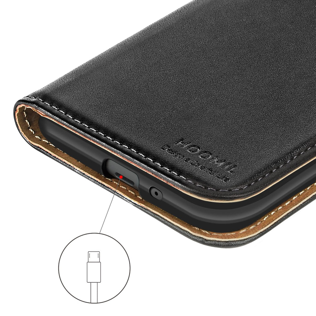 HOOMIL Handyhülle für Samsung Galaxy Xcover 4 Hülle, Samsung Galaxy Xcover 4S Hülle, Premium PU Leder Flip Schutzhülle für Samsung Galaxy Xcover 4/4s Tasche, Schwarz