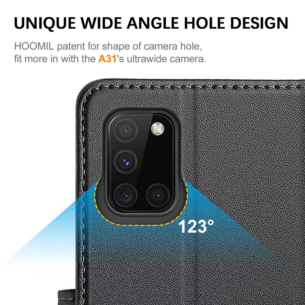 HOOMIL Handyhülle für Samsung Galaxy A31 Hülle, Premium PU Leder Flip Case Schutzhülle für Samsung Galaxy A31 Tasche, Schwarz