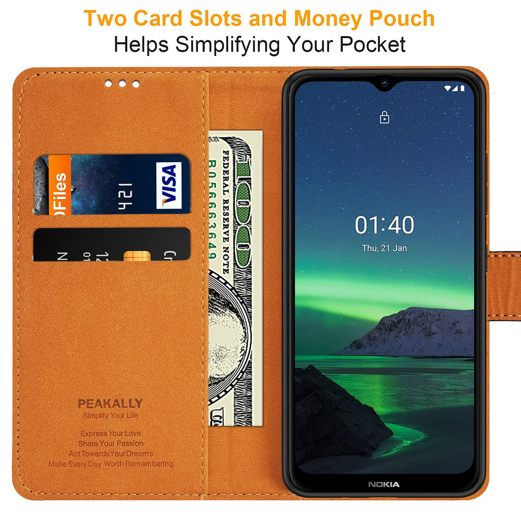 Peakally Kompatibel mit Nokia 1.4 Hülle, Leder Tasche Flip Case [Standfunktion] [Kartenfächern] PU-Leder Schutzhülle Brieftasche Handyhülle für Nokia 1.4-Schwarz