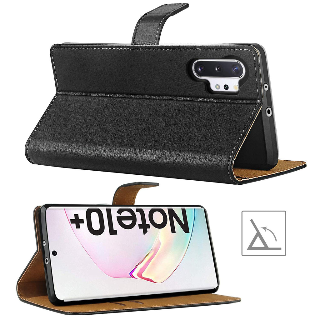 HOOMIL Handyhülle für Samsung Galaxy Note 10+ Plus Hülle, Premium PU Leder Flip Schutzhülle für Samsung Galaxy Note 10+ Plus Tasche, Schwarz