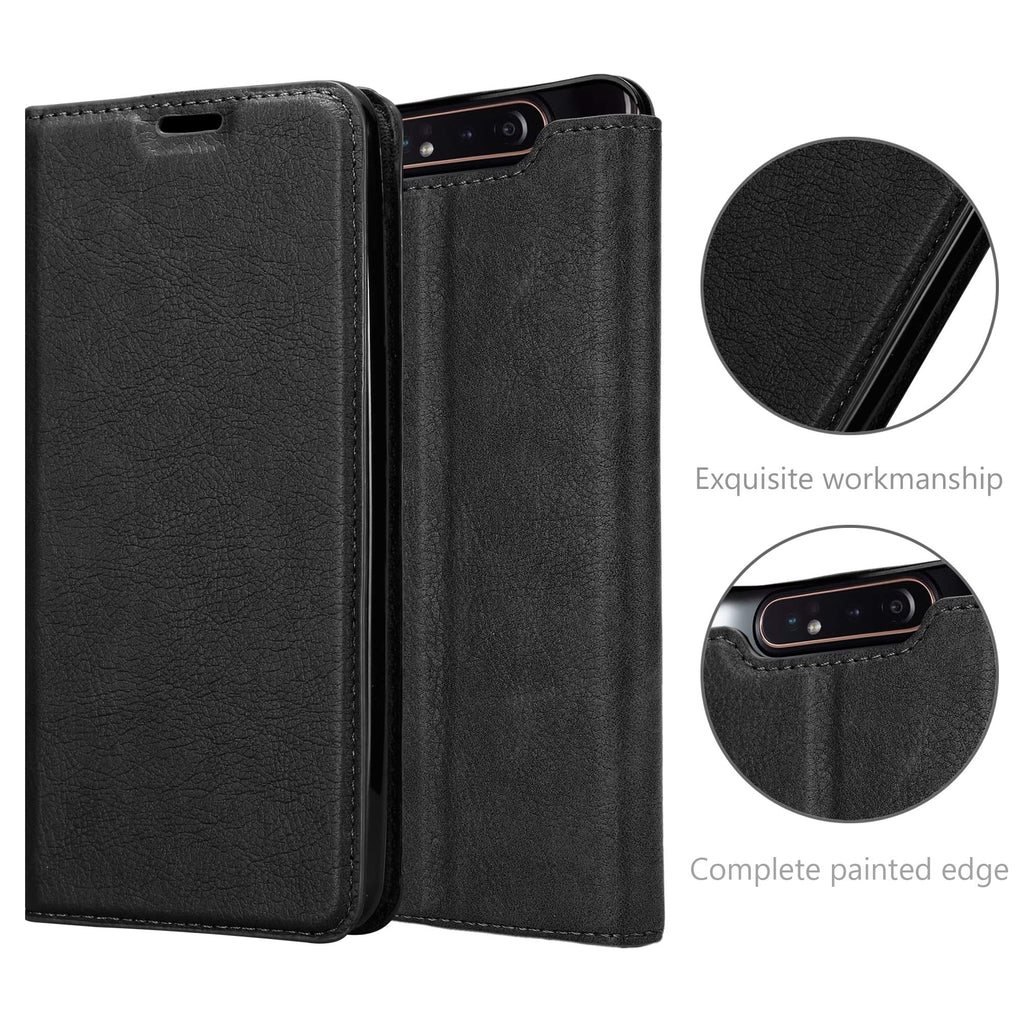 Cadorabo Hülle für Samsung Galaxy A80 / A90 in Nacht SCHWARZ - Handyhülle mit Magnetverschluss, Standfunktion und Kartenfach - Case Cover Schutzhülle Etui Tasche Book Klapp Style