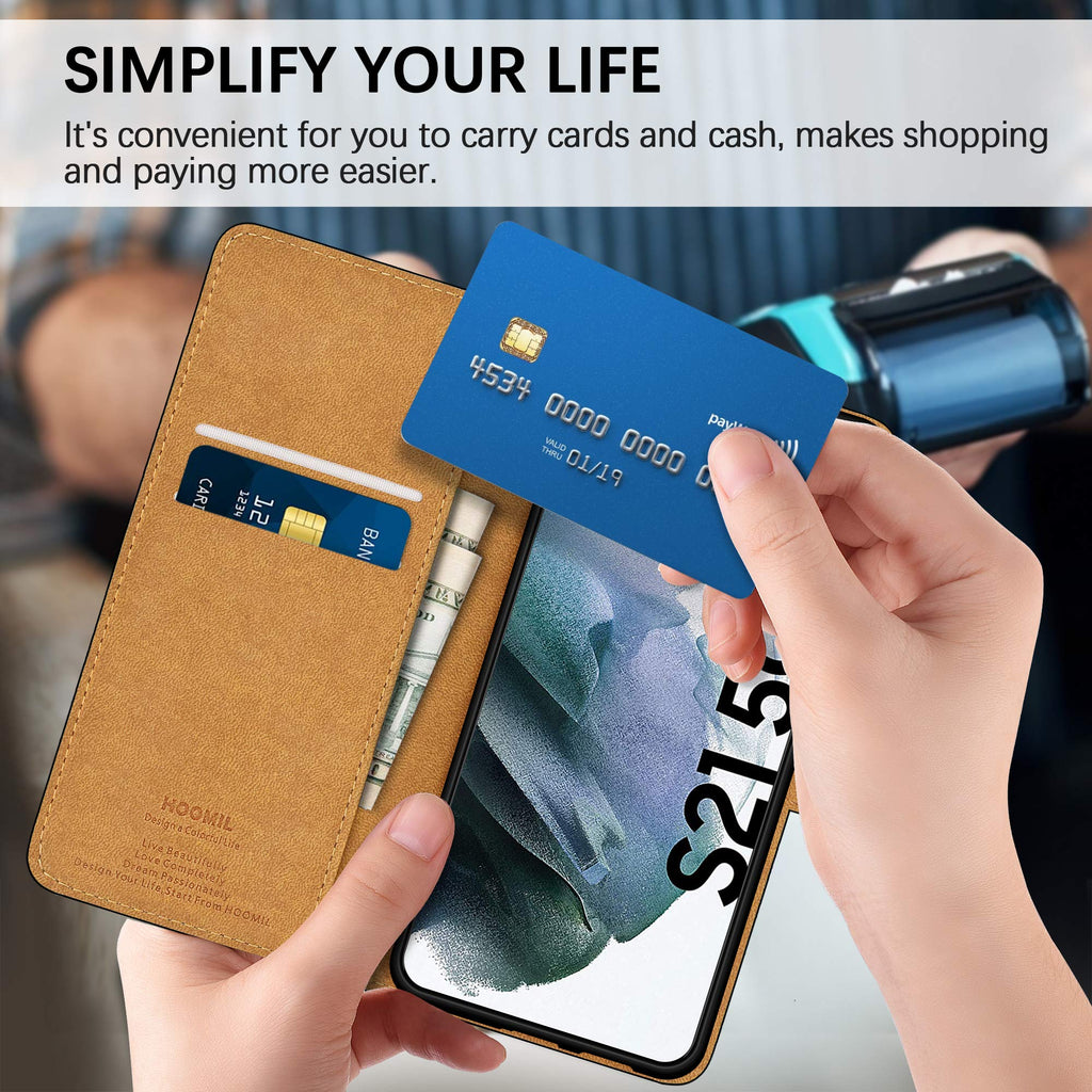 HOOMIL Handyhülle für Samsung Galaxy S21 Hülle Leder Tasche Flip Case Schutzhülle Kompatibel mit Samsung S21 Hülle Schwarz