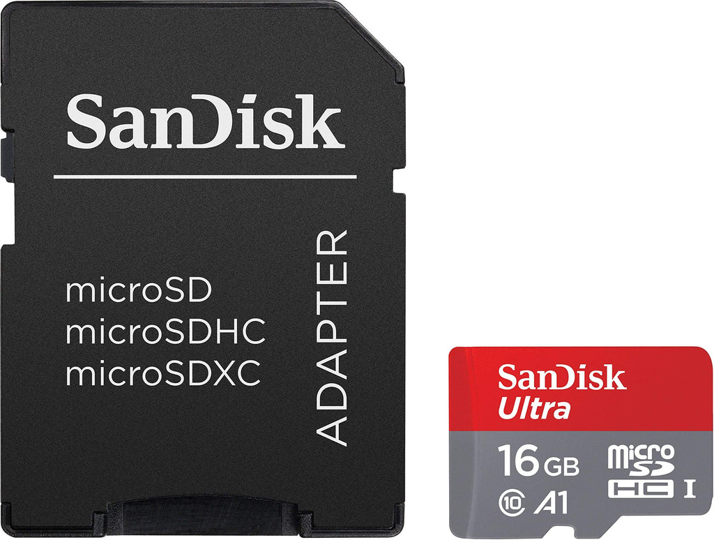 SanDisk Ultra 16GB microSDHC Speicherkarte + SD-Adapter mit A1 App-Leistung bis zu 98 MB/s, Klasse 10, U1