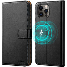 Laden Sie das Bild in den Galerie-Viewer, HOOMIL Kompatibel mit MagSafe Handyhülle für iPhone 12 Hülle, für iPhone 12 Pro Hülle, Leder Tasche Flip Case Schutzhülle für Apple iPhone 12/12 Pro - Schwarz